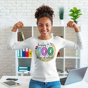 Happy 100 Days of School Faux Glitter Long Sleeve Tee Shirt